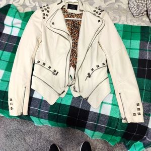 Studded White Leather Jacket